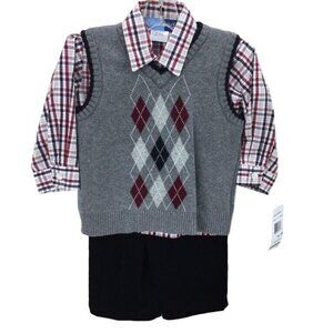 Good Lad Boys Outfit Size 24 M 2T Arglye Sweater Vest Pant Toddler 3 Pc